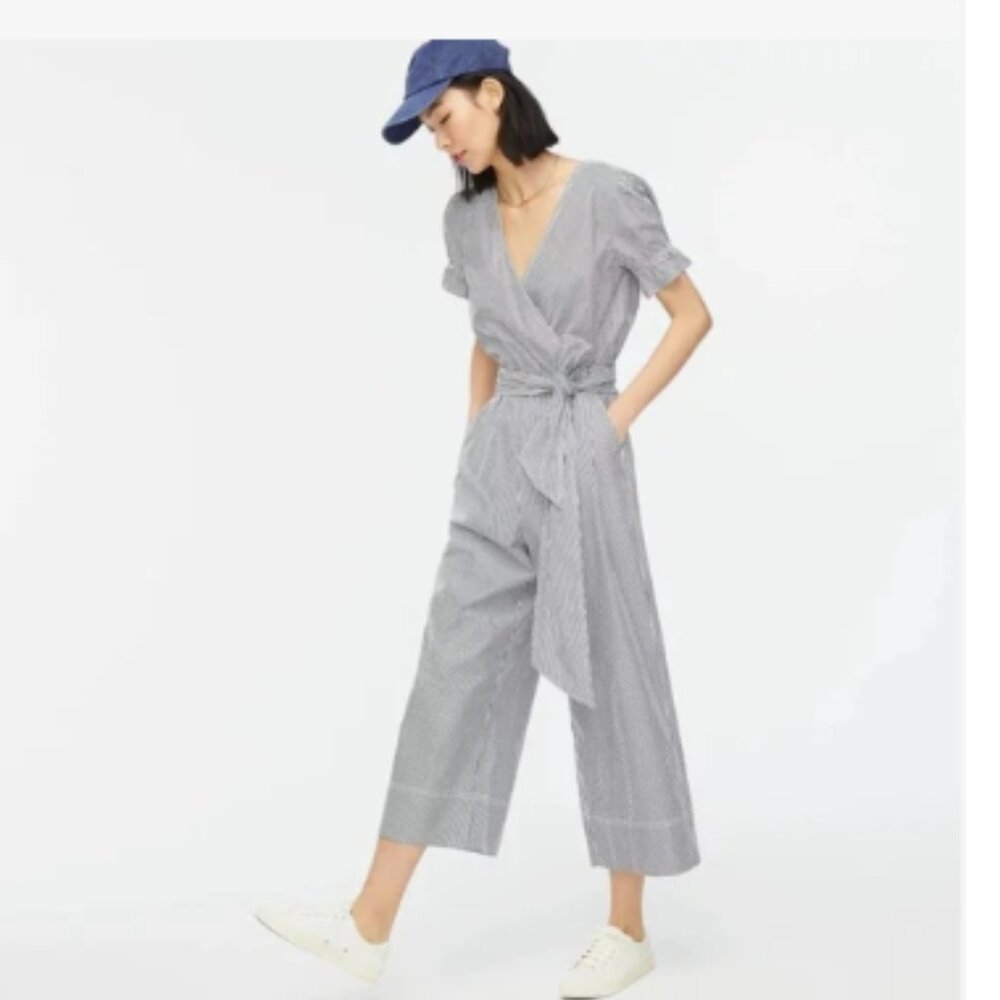 J. Crew Ruffle Stripe Cotton Jumpsuit